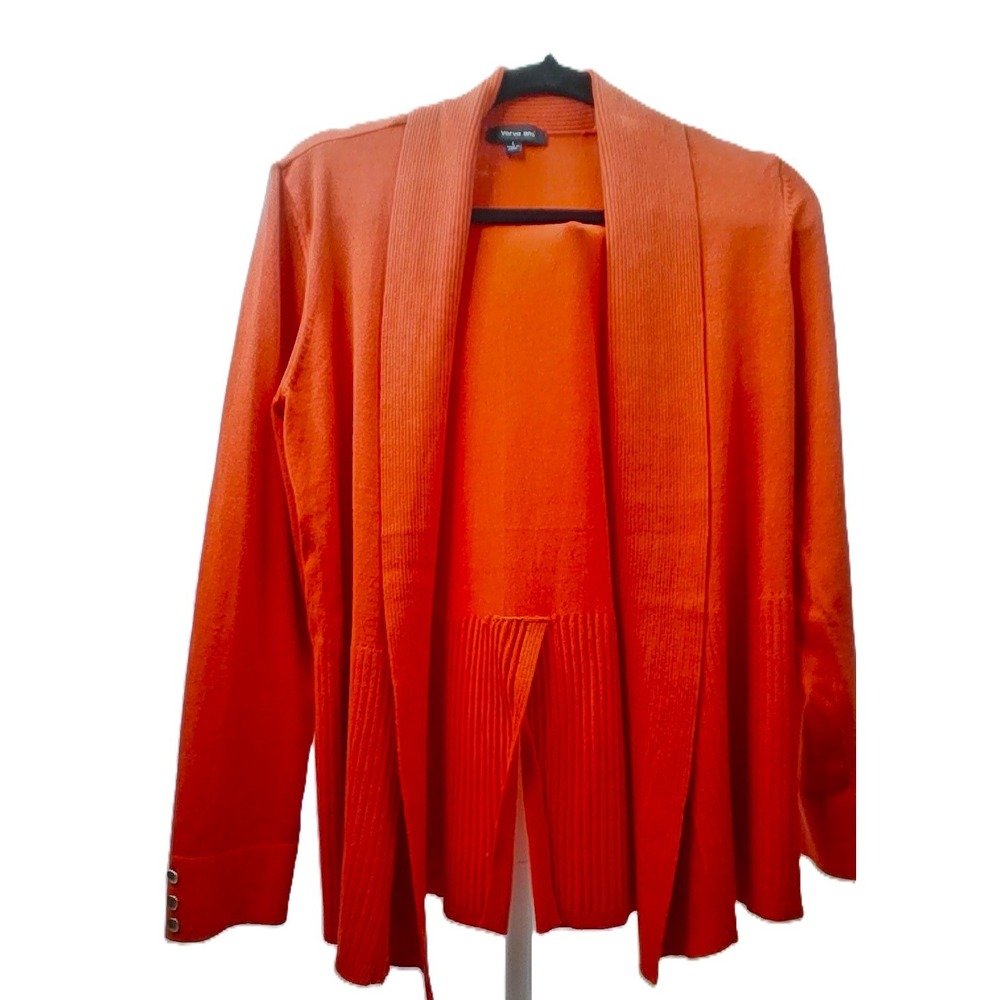 Verve Ami Womens Burnt Orange Open Front Cardigan Ribbed Back Vent Sweater L